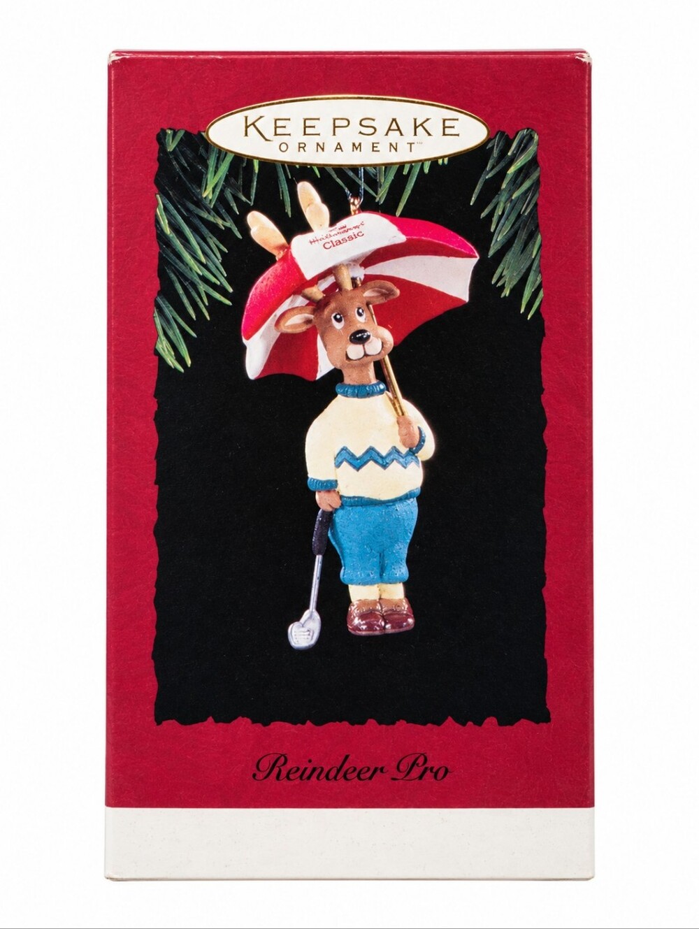 Vintage 1994 Hallmark Keepsake Reindeer Pro Golf Christmas Ornament w/ Box